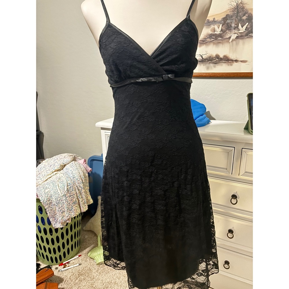 y2k Little Black Dress Volume One Lace Cocktail Empire Waist Midi Small